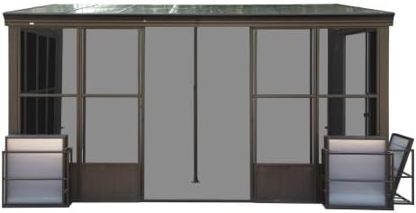 10x12FT All Season Sunroom, Outdoor Permanent Wall Mounted Solarium with Detachable Polycarbonate Windows, Aluminum Lean to Gazebo Sun Room with 2 Lockable Sliding Doors for Garden Patio Deck
