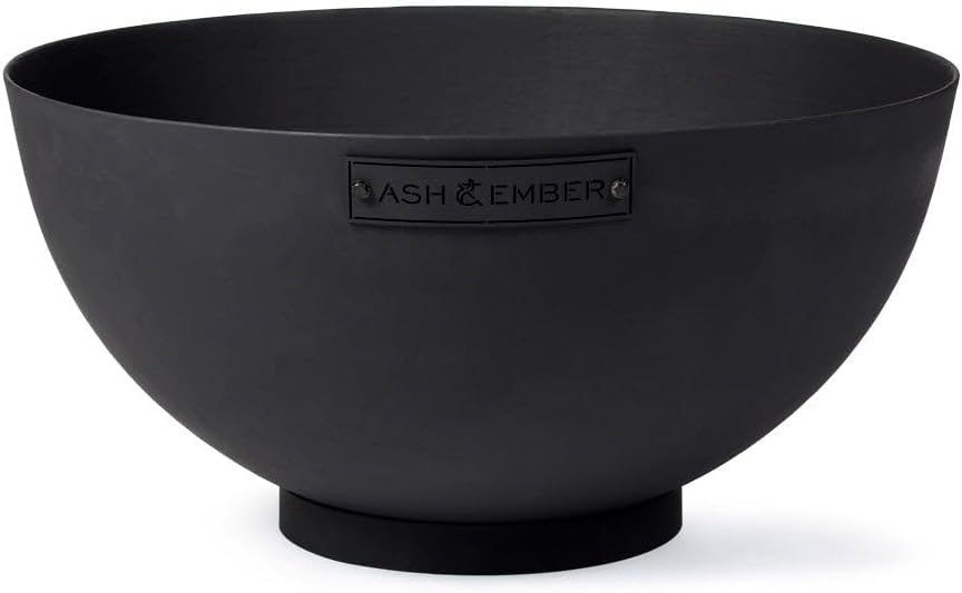 Ash & Ember 29' Hemisphere Fire Pit, Wood Burning Outdoor Fire Bowl, High-Temp Black Paint Over Cast Iron, Half-Sphere Outside Fireplace with Flanged Edge and Stable Base