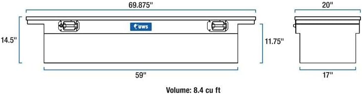 UWS EC10492 Pull Handle 69-Inch Gloss Black Heavy-Wall Aluminum Truck Tool Box with Low Profile, RigidCore Lid