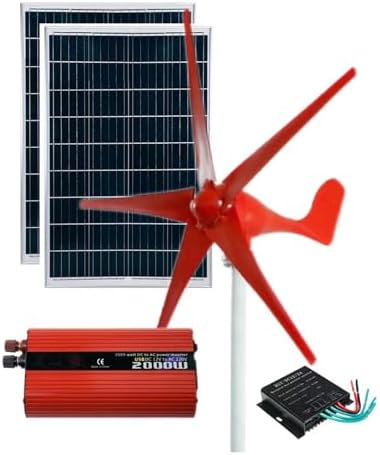 3200W Wind Turbine Generator Kit - 12V/24V/48V, 5-Blade Design, Includes 2x100W Solar Panels & 2000W Inverter, Hybrid Wind & Solar Power System, Eco-Friendly Energy Solution