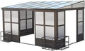 10x14FT All Season Sunroom, Outdoor Permanent Wall Mounted Solarium with Detachable Polycarbonate Windows, Aluminum Lean to Gazebo Sun Room with 2 Lockable Sliding Doors for Garden Patio Deck