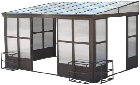 10x14FT All Season Sunroom, Outdoor Permanent Wall Mounted Solarium with Detachable Polycarbonate Windows, Aluminum Lean to Gazebo Sun Room with 2 Lockable Sliding Doors for Garden Patio Deck
