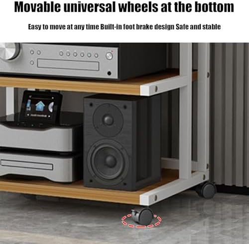 Movable Media Stand with Wheels 3 4 5 Tier, Audio Rack Cabinet for Tv, Av Media Stand, Consoles, Streaming, Audio Video Components, Stereo Equipment, Gaming Devices,