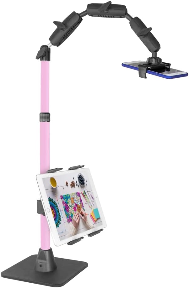 ARKON Mounts Remarkable Creator Pro+Plus, Phone Holder and Tablet Mount for Content Creation, Includes LED Phone Clip On Ring Light, Pink Extension Pole, for Content Creators, Live Streamers & More