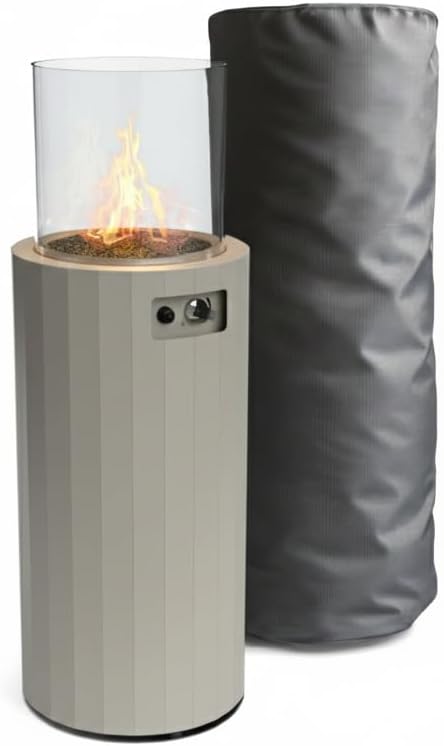 Planika BINO Outdoor Gas Fireplace - Fire Column with Glass Shield for Patio or Gardens (Outdoor Cover Incl) (Grey)