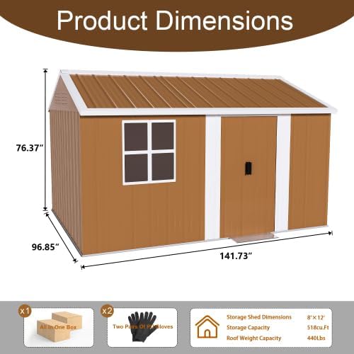 12x8 FT Heavy-Duty Outdoor Storage Shed,Windows & Ventilation System, All-Weather Large Capacity Tool Storage for Backyard, Patio and Lawn Equipment Organization