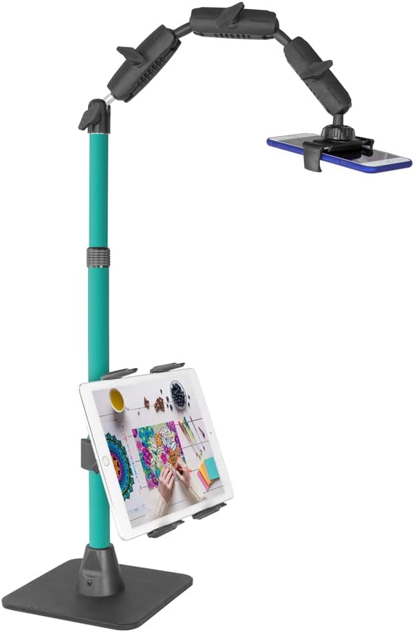 ARKON Mounts Remarkable Creator Pro+Plus, Phone Holder and Tablet Mount for Content Creation, Includes LED Phone Clip On Light, Teal Extension Pole, for Content Creators, Live Streamers & More