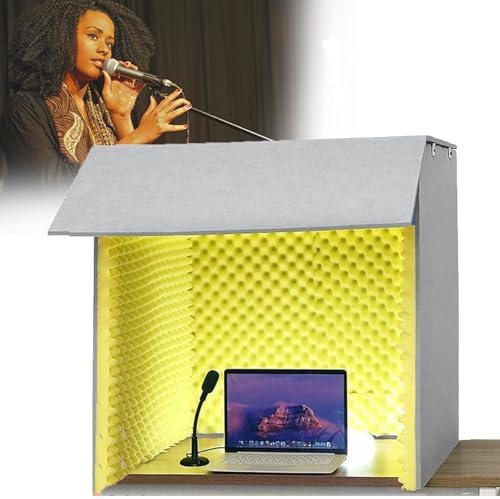 Portable Soundproof Recording Booth for Desktop, Red Isolation Room for Home Studio, Ideal for Microphone, Podcasts, Singing, Gaming & Broadcasting Equipment