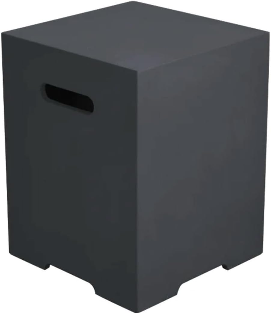 AMS Fireplace | Elementi Square Smooth Dark Black 20 lbs Propane Tank Cover | Concrete GFRC Base | Dimensions: 15.7 x 15.7 x 20 inches | Perfectly Matches with Granville and Bergamo Fire Pit Tables.