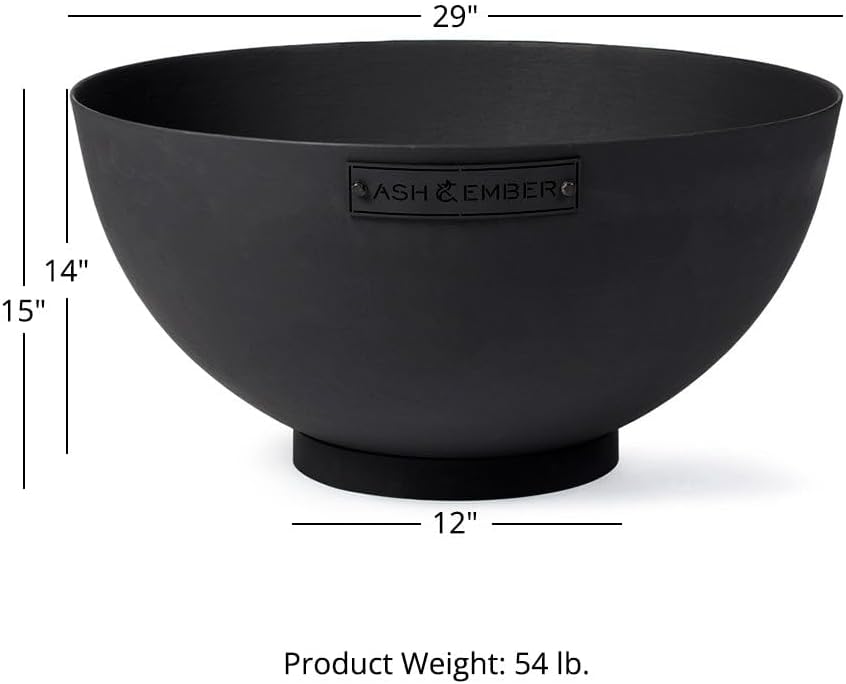 Ash & Ember 29' Hemisphere Fire Pit, Wood Burning Outdoor Fire Bowl, High-Temp Black Paint Over Cast Iron, Half-Sphere Outside Fireplace with Flanged Edge and Stable Base