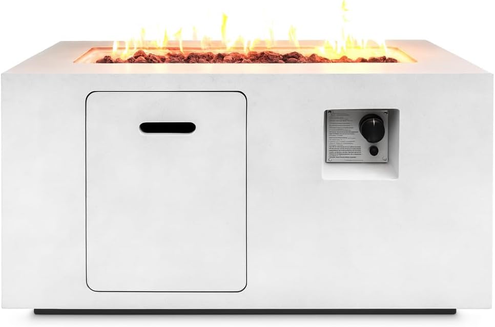 SereneLife Fire Pit Table 50,000 BTU Propane Gas Fire Pit with Adjustable Flame, Stainless Steel Burner, Weather-Resistant Build, Easy Propane Tank Access, and Elegant Lava Rocks for Patio or Backyard