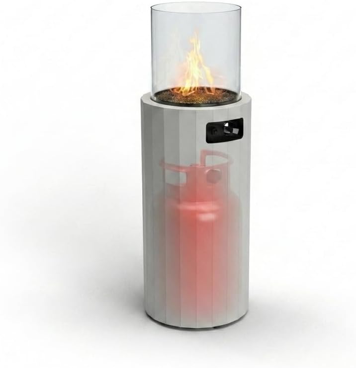 Planika BINO Outdoor Gas Fireplace - Fire Column with Glass Shield for Patio or Gardens (Outdoor Cover Incl) (Grey)