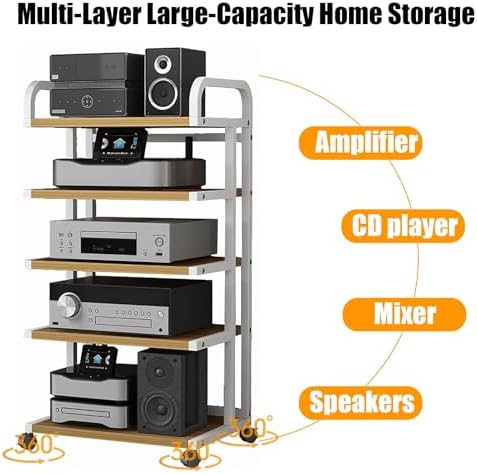 Mobile 3 - Tier Media Stand On Wheels, Versatile Audio Rack Cabinet for Tv, Av Equipment, Gaming Consoles, Streaming Devices, Stereo Components, Adjustable & Stylish Stor,