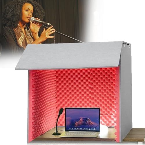 Portable Soundproof Recording Booth, Desktop Isolation Cover for Home Studio, Microphone, Podcasting, Singing & Gaming - Red Sound Isolation Room