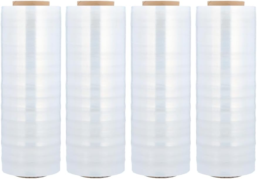 PSBM Stretch Wrap, 8 Rolls 12 Inch x 1500 Feet 90 Gauge Heavy Duty up to 800% Ultimate Stretch Clear Plastic Wrap Industrial Strength Shrink Film for Moving, Packing & Shipping