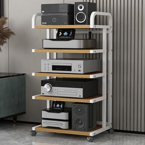 Mobile 3 - Tier Media Stand On Wheels, Versatile Audio Rack Cabinet for Tv, Av Equipment, Gaming Consoles, Streaming Devices, Stereo Components, Adjustable & Stylish Stor,