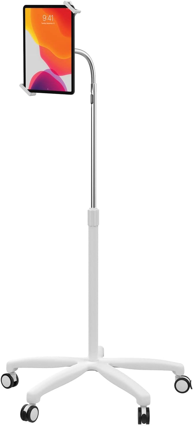 Medical Mobile Stand – CTA Medical Mobile Floor Stand for iPad 7/8/9 Gen 10.2', 12.9' iPad Pro, 11' iPad Pro, iPad mini, iPad Air 4, Surface Pro X, and Other 7-13' Tablet - White