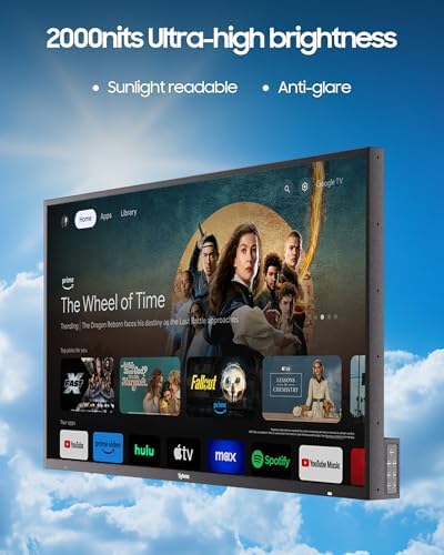SYLVOX Outdoor TV with Rolling Stand & Soundbar, 75 inch 2000 Nit Full Sun Smart TVs, Sunlight Readable, IP56 Waterproof, 4K TV for Outdoor Households or Commercial Places