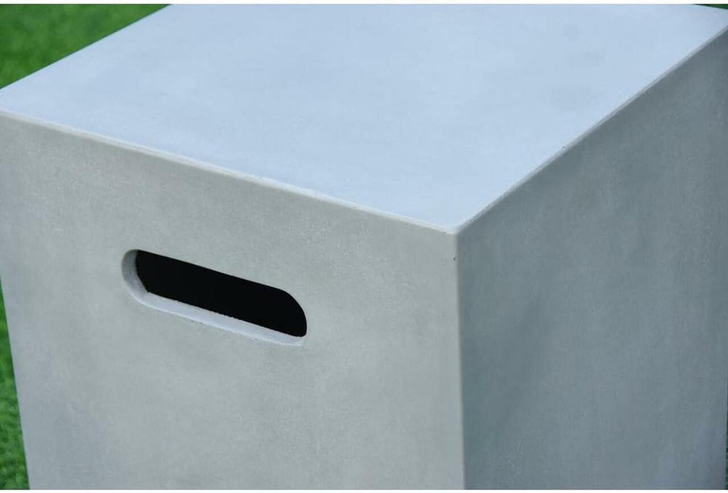 AMS Fireplace | Elementi Square-2 Smooth Light Gray 20 lbs Propane Tank Cover | Concrete GFRC Base | Dimensions: 15.7 x 15.7 x 20 inches | Perfectly Matches with Westport Fire Pit Table.