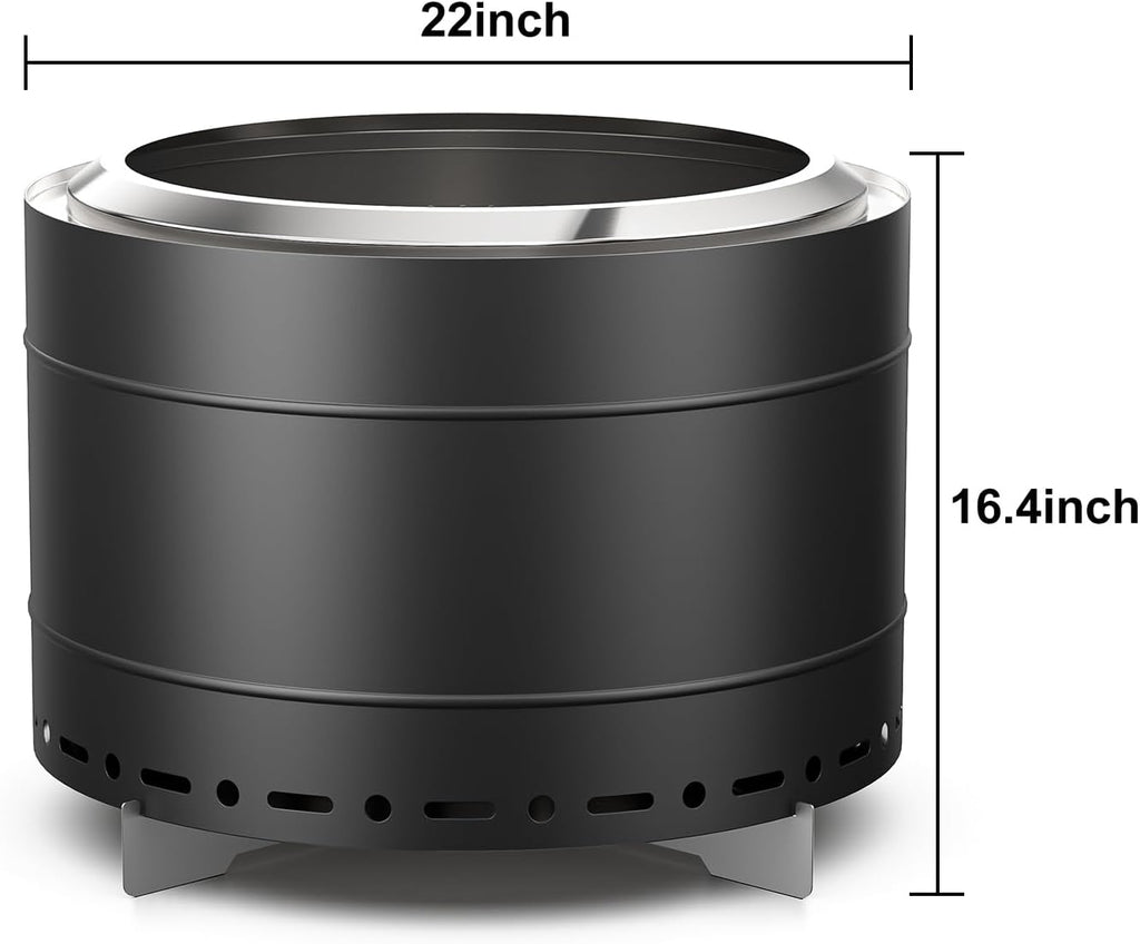 Panovue 22 inch Smokeless Fire Pit with Carry Bag, Stainless Steel Outdoor Smokeless Firepit, Wood Burning Fire Pits for Camping, Bonfire,Low Smoke Firepit for Outside(Black)