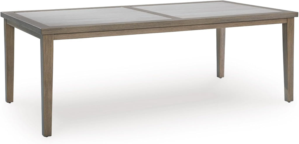 Signature Design by Ashley Rainier Ranch Contemporary Sintered Stone Tabletop Outdoor Dining Table with 4 Legs, Light Brown & Beige