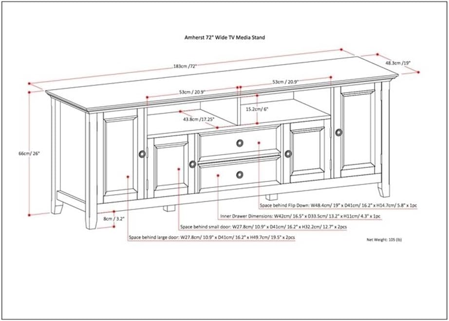 SIMPLIHOME Amherst TV Stand - 72 inch Wide Solid Wood Media Console in Fog Grey, Transitional Entertainment Center for Living Room for TVs up to 80 Inches with Shelves and Cable Management