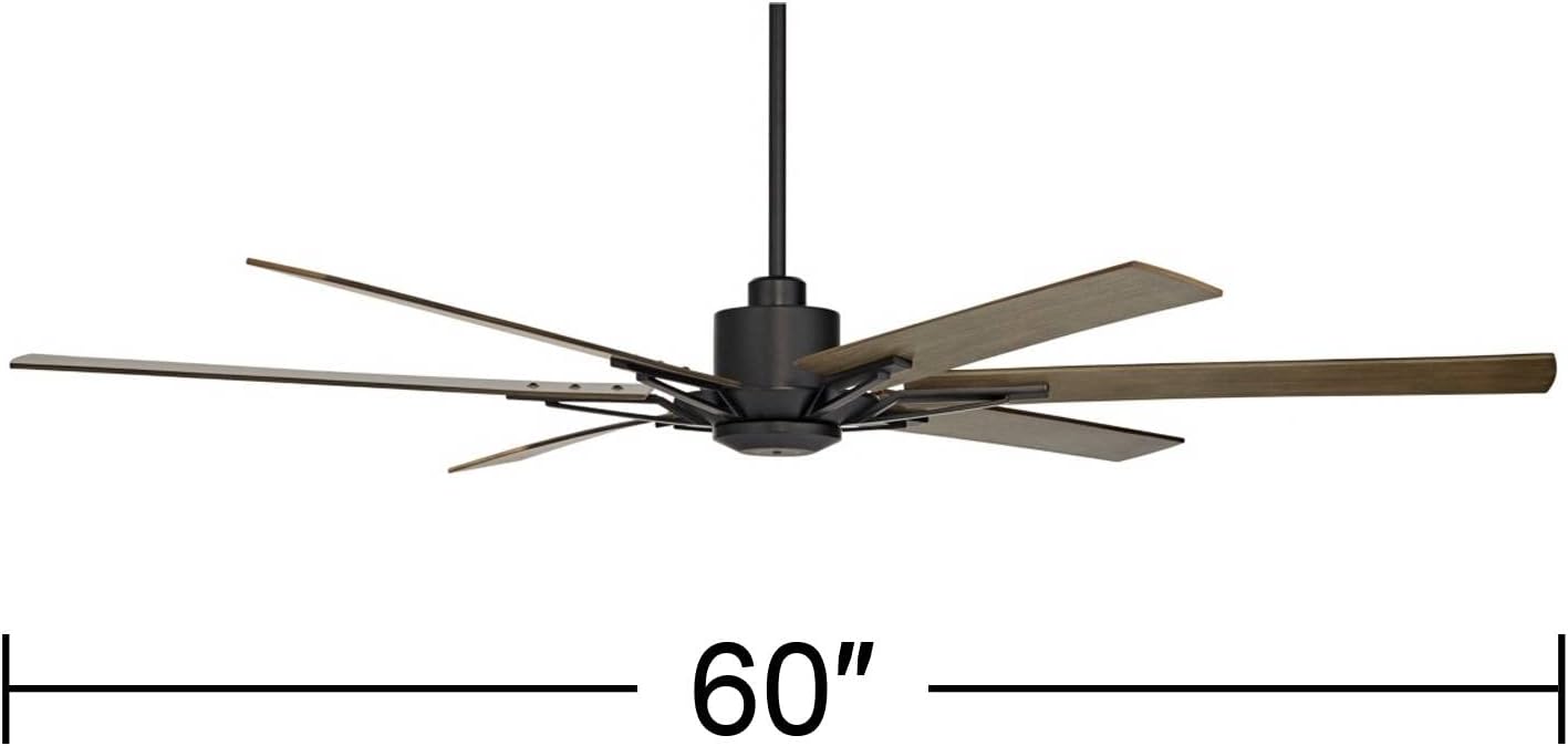 Casa Vieja 60' Expedition Rustic Farmhouse Outdoor Ceiling Fan with Remote Control Matte Black Weathered Oak Wood Blades Damp Rated for Cottage Core Patio Exterior House Home Porch Garage Barn