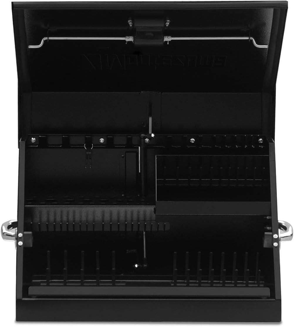 Montezuma – SM200B – 22.5-Inch Portable TRIANGLE Toolbox – Heavy-Duty Steel Construction – Metric and SAE Storage Chest – Weather-Resistant Toolbox – Lock and Latching System