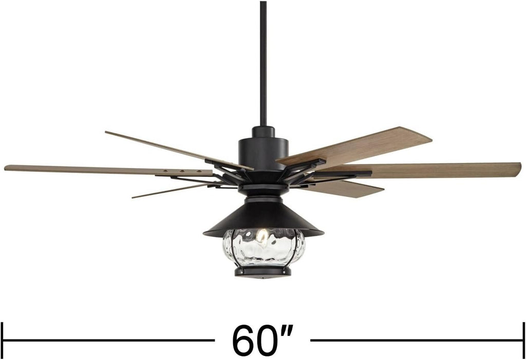 Casa Vieja 60' Expedition Modern Outdoor Ceiling Fan with LED Light Remote Control Matte Black Oak Wood Lantern Shade Damp Rated for Patio Exterior House Home Porch Gazebo Garage Barn