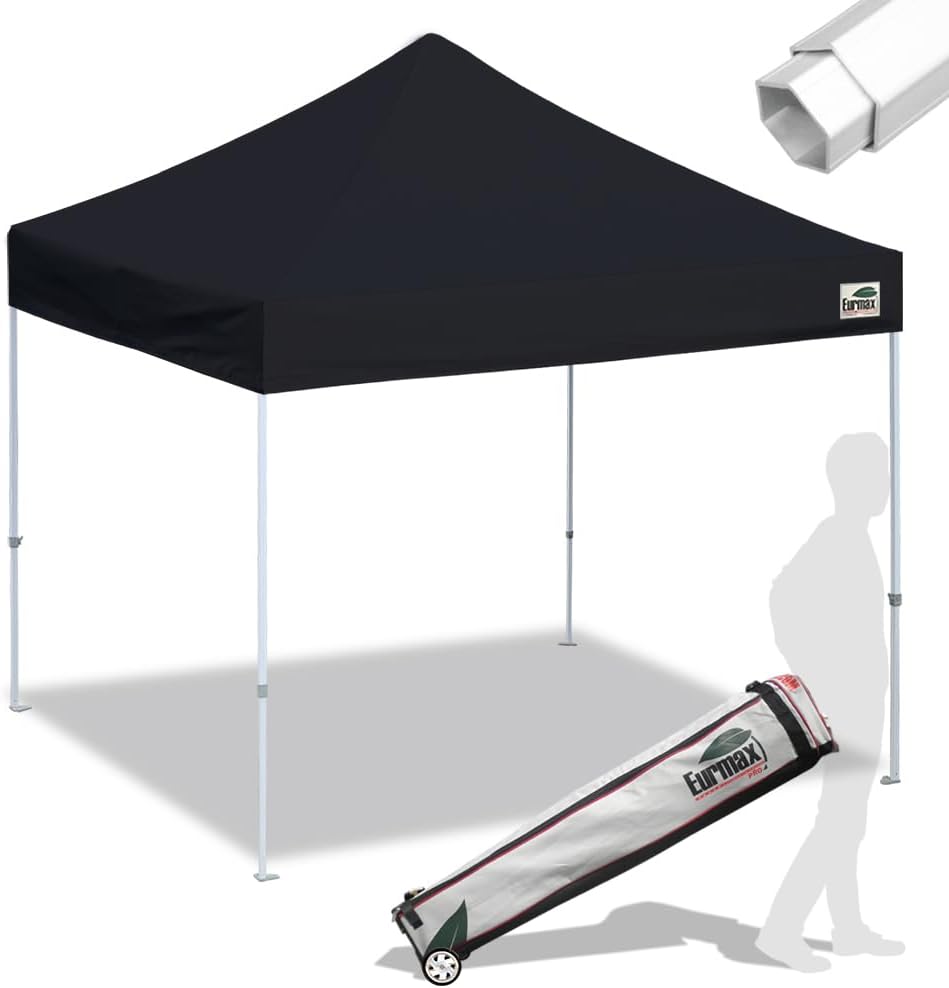 Eurmax USA Pro 10x10 Pop Up Canopy Wedding Party Tent Instant Outdoor Gazebo Pavilion Canopies BBQ Cater Events Aluminum Frame Commercial Grade Bonus Roller Bag (Black)