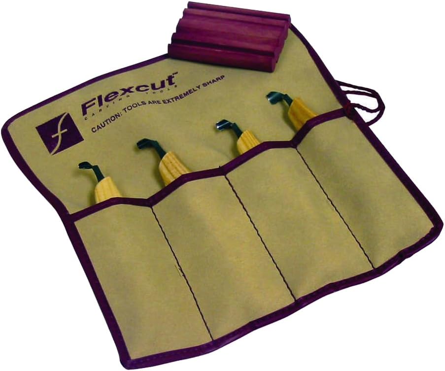 Flexcut Wood Carving Tools | 21 Piece Deluxe Starter Carving Set | Includes 16 Razor Sharp Blades, Cutting Knife, 2 Ergonomic Handles & DVD | 1095 High Carbon Steel Blades | SK108 | Made in the U.S.A.