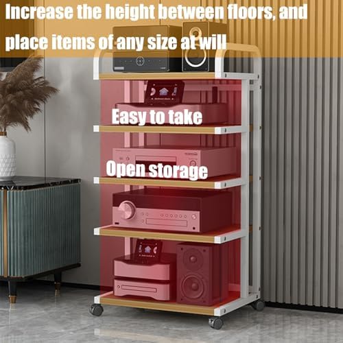Movable Media Stand with Wheels 3 4 5 Tier, Audio Rack Cabinet for Tv, Av Media Stand, Consoles, Streaming, Audio Video Components, Stereo Equipment, Gaming Devices,