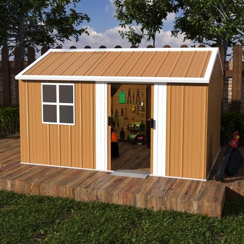 12x8 FT Heavy-Duty Outdoor Storage Shed,Windows & Ventilation System, All-Weather Large Capacity Tool Storage for Backyard, Patio and Lawn Equipment Organization