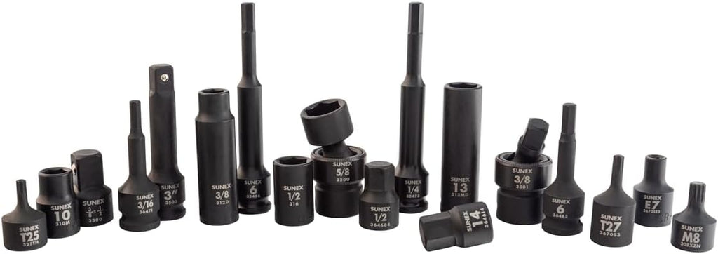 SUNEX 35145 3/8' Drive SAE & Metric 6 Point Standard & Deep with Universals, Star (E and Tamperproof), Triple Square, & Hex Bit, 145-Piece