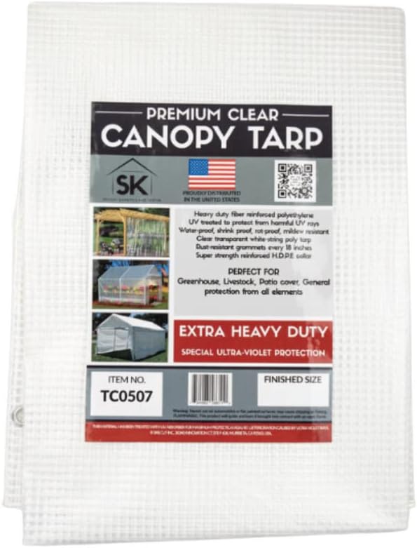 16 Mil Clear Poly Heavy Duty Tarp with Fiber Reinforcement - True Size Tarps with UV Protection, Tear Resistance, Flexibility, Reinforced Corners 15x25