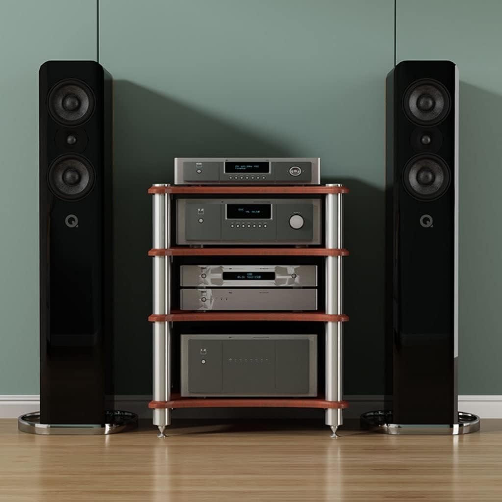 1/2/3/4-layer HiFi Audio Cabinet Audio Rack Video Components Cabinet with Shock-Absorbing Feet Stereo Equipment Gaming Consoles Streaming Devices (Color : Black, Size : 60 * 48 * 40cm(2Tier)