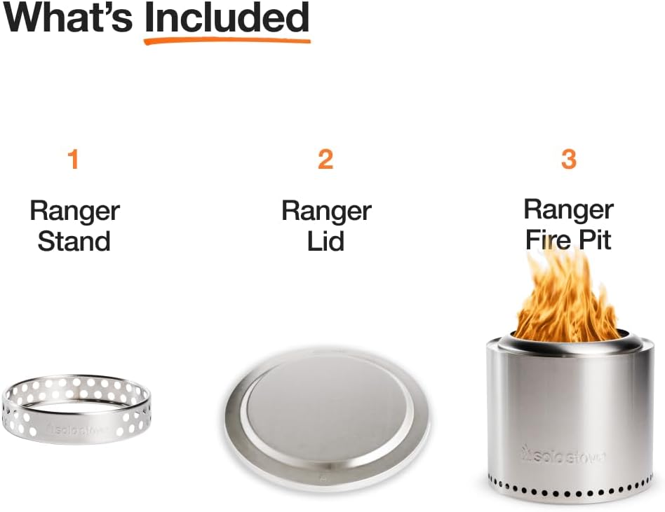 Solo Stove Ranger Essential Bundle | Ideal for 2–4 People | Smokeless Wood Burning Fire Pit with Stand, Lid & Ash Pan | Portable Outdoor Camping Stove, Stainless Steel, 15.25' H x 15' D