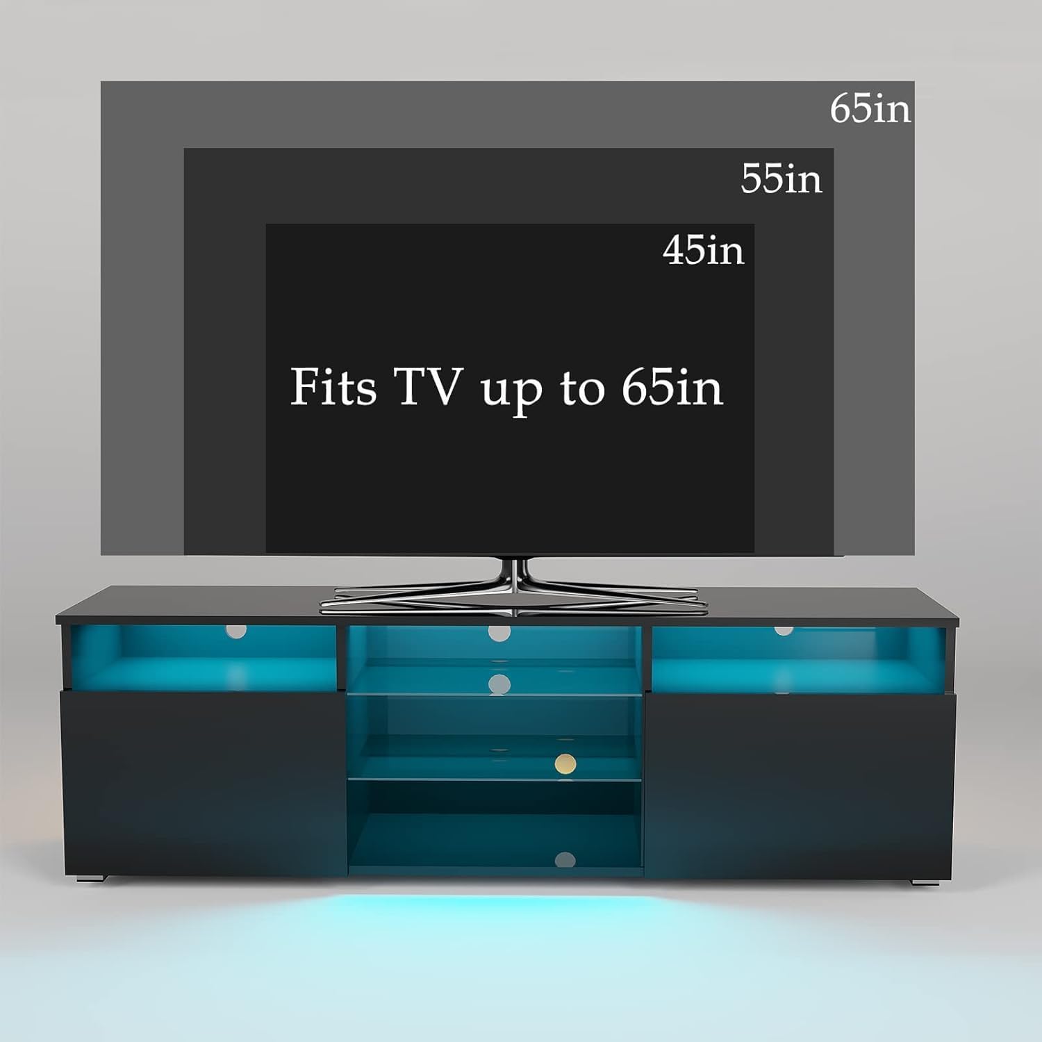 Hlivelood 57' Large LED TV Stand for 65/60/55Inch TV, High Glossy Black TV Stand for Living Room,Modern Gaming TV Entertainment Center with Adjustable Storage Shelf,TV Console(Black)