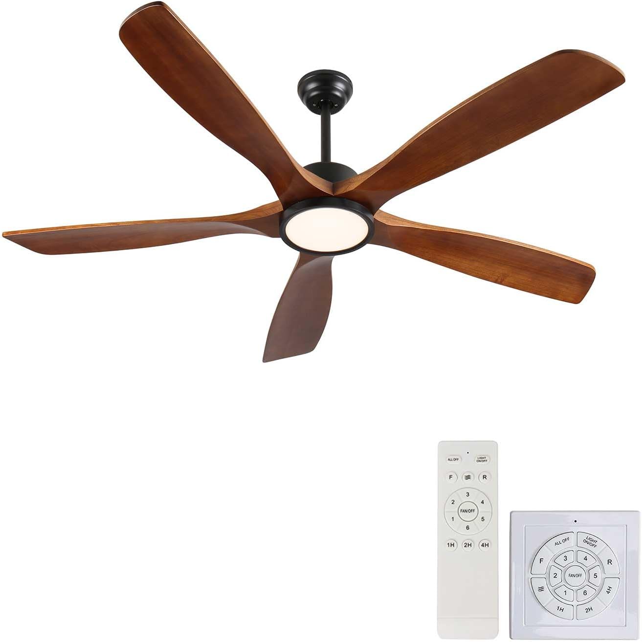 72 Inch Wood Ceiling Fans with Lights, Remote Control, 5 Walnut Blades, Indoor/Outdoor Noiseless Reversible Fan with LED Light, Timer, DC Motor, Large Ceiling Fans for Patios Gazebo Farmhouse