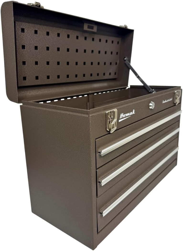 Homak Industrial 20-Inch 3-Drawer Friction Toolbox, Brown Wrinkle Powder Coat, BW00203200