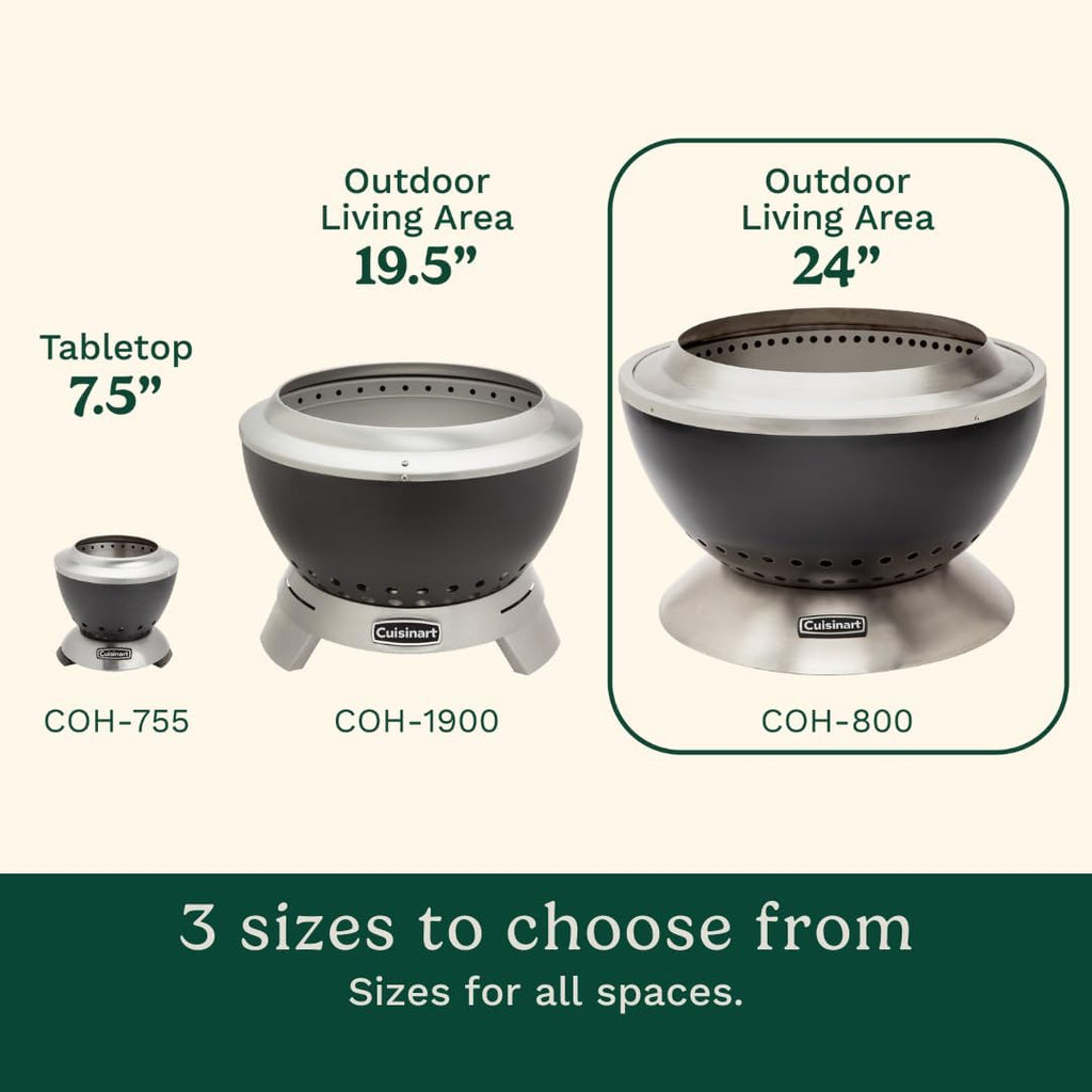 Cuisinart 24' Cleanburn Smokeless Fire Pit with Removable Base for Ash, Portable Wood Burning Outdoor Fireplace, Stainless Steel Smoke Free Outdoor Heater, Enhanced Airflow and Easy Cleanup