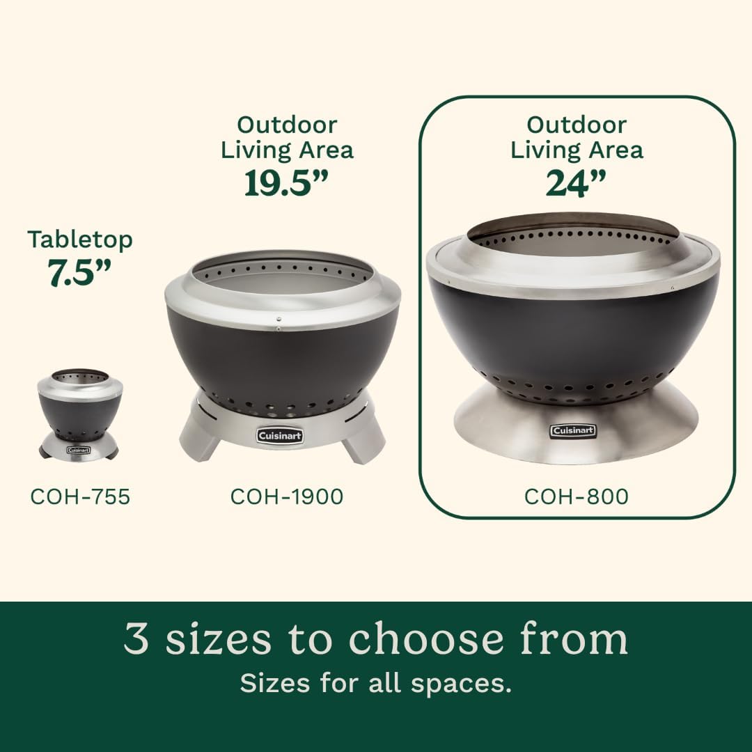 Cuisinart 24' Cleanburn Smokeless Fire Pit with Removable Base for Ash, Portable Wood Burning Outdoor Fireplace, Stainless Steel Smoke Free Outdoor Heater, Enhanced Airflow and Easy Cleanup