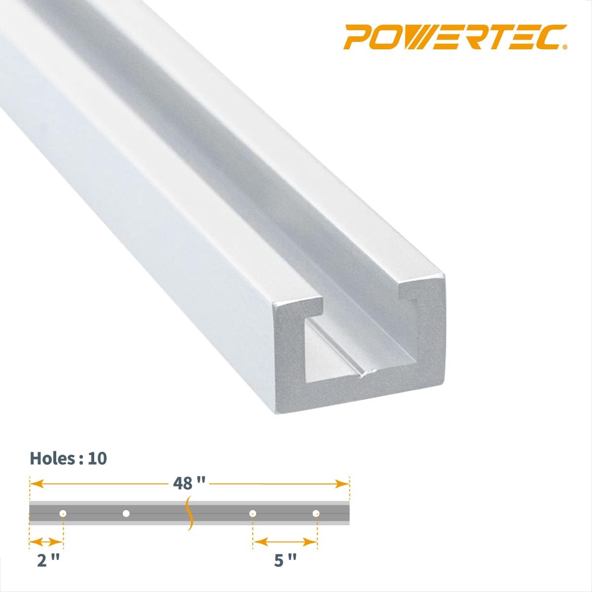 POWERTEC 71379-P6 Heavy Duty 48' Aluminum T-Track | Specialized T Slot Track Mounting for 3/8' Hex Bolt and POWERTEC T Bolt 1/4'-20 and 5/16'-18, 6 PK