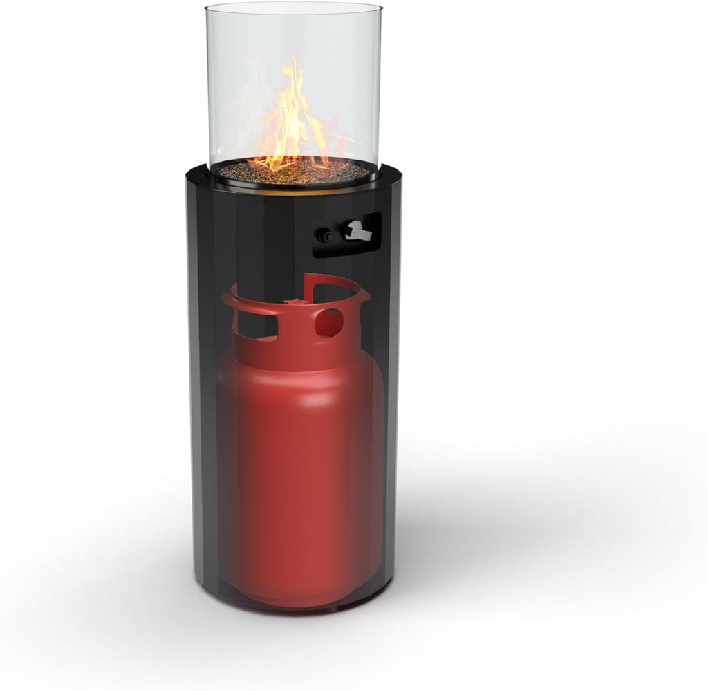 Planika BINO Outdoor Gas Fireplace - Fire Column with Glass Shield for Patio or Gardens (Outdoor Cover Incl) (Black)