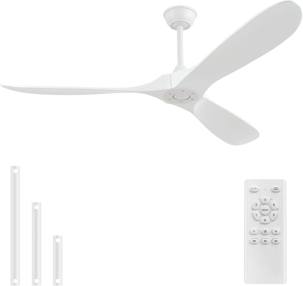 52'' Outdoor Ceiling Fan without Light,3 Solid Wood Damp Rated Ceiling Fan with Large Airflow,White Fan for Living Room,Bedroom,Gazebo,Porch.