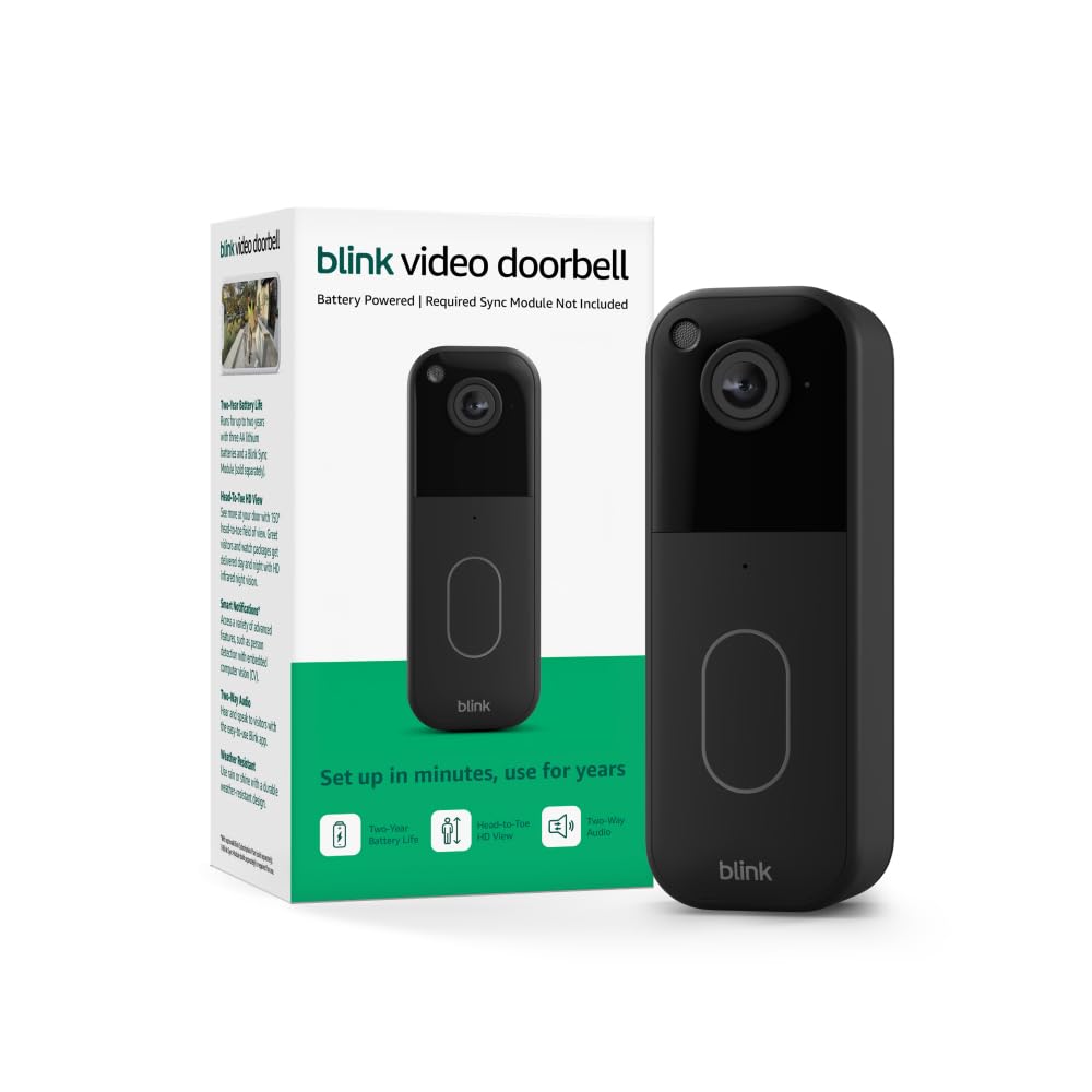 Blink Video Doorbell with 1-Year Subscription – Head-to-toe HD view, two-year battery. Required Sync Module not included – Add On (Black)