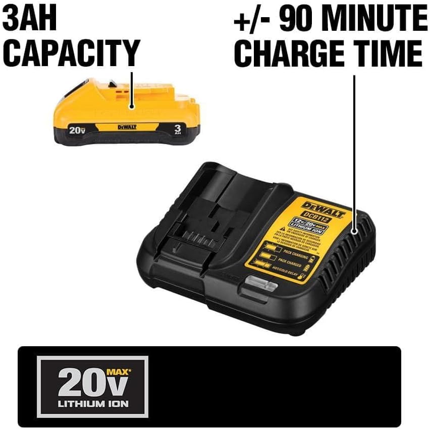 DEWALT 20V MAX Battery Pack with Charger, 3 Ah, Extra Long Run Time (DCB230C)