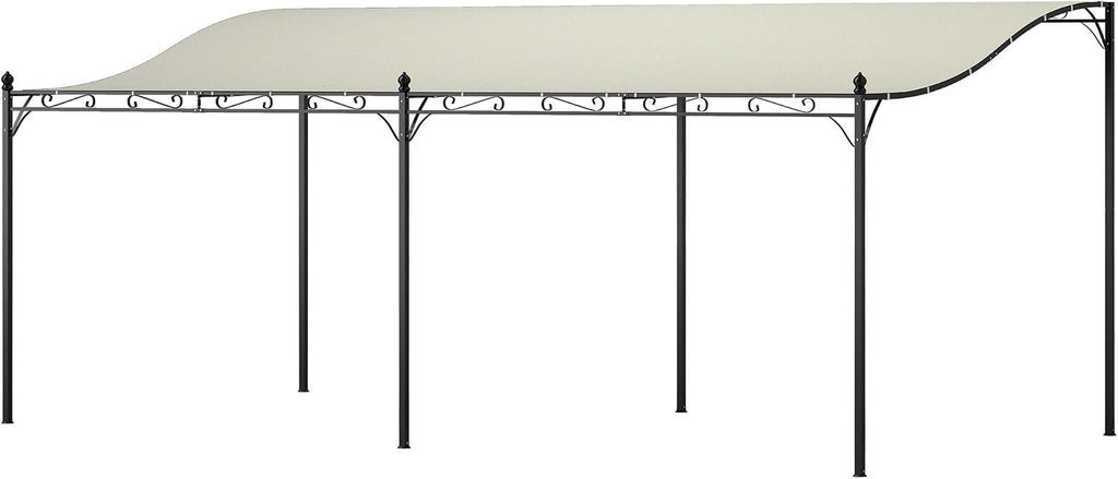 Outsunny 10' x 20' Outdoor Pergola Canopy, Wall-Mounted Metal Patio Canopy with Weather-Resistant Fabric and Drainage Holes for Backyard Garden Porch Beach, Cream White