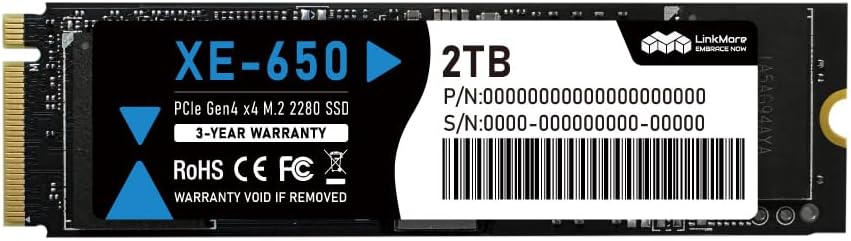LinkMore XE-650 2TB NVMe PCIe 4.0 Internal SSD, Up to 7200MB/s Read, M.2 2280 Storage for Gaming PC, Laptop & System Upgrade