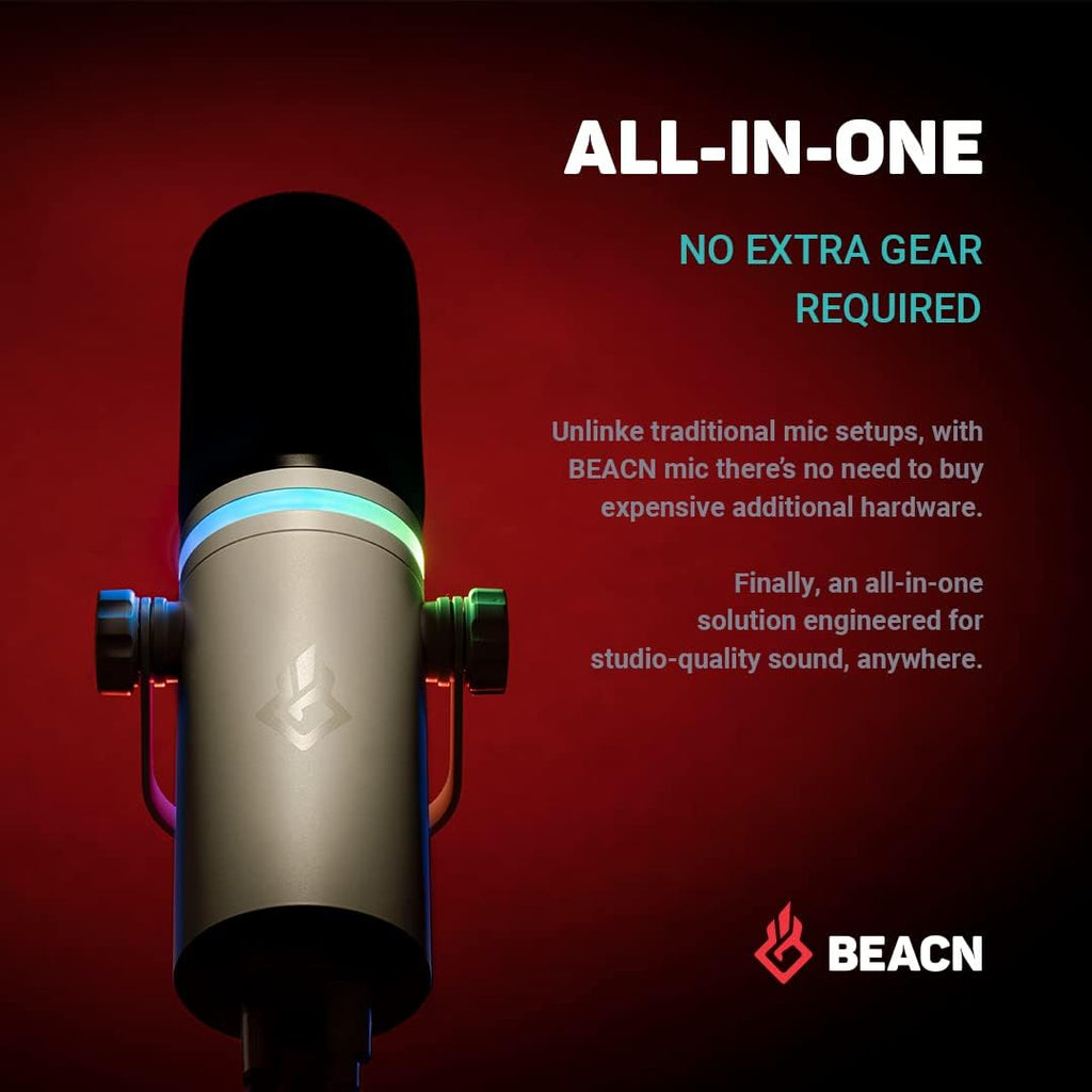 BEACN Light Dynamic USB Microphone for PC & Gaming – Broadcast-Grade Streaming, Podcast & YouTube Mic with RGB Lighting, Noise Rejection & Headphone Monitoring – USB C Mic for Twitch & Recording